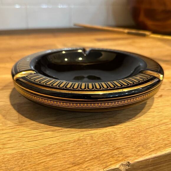 I. Spyropoulos Black & Gold Hand Made in Greece Ashtray - Picture 6 of 8